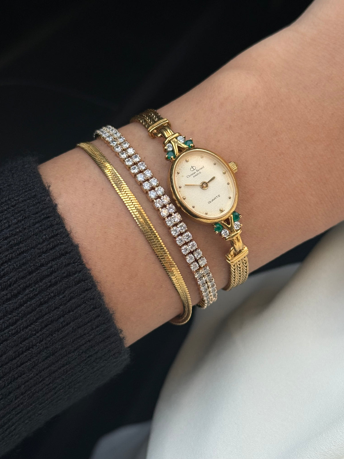 Vintage Ultra Rare Christian Bernard Stones Gold Plated watch for women