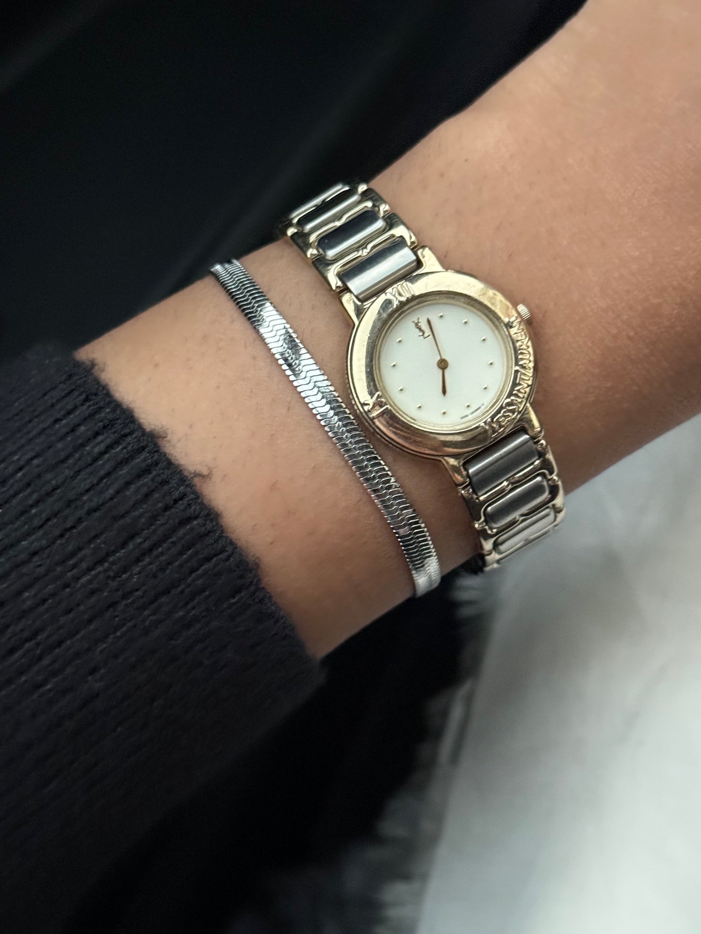 Vintage Rare Yves Saint Laurent Two-Tone Watch for women: Gold Plated, Cream dial