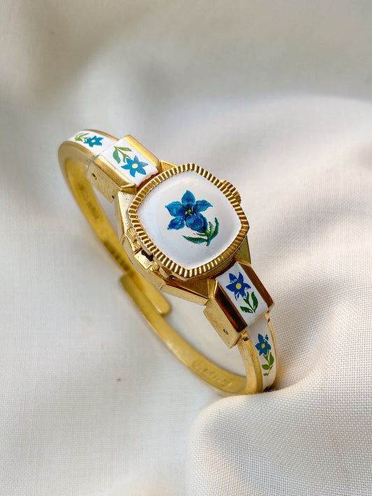 Vintage R.Muller Geneve Peekaboo Floral Bangle Watch, Swiss Made