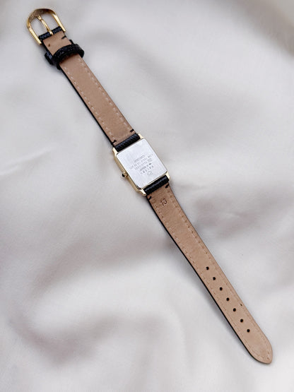 Vintage Seiko Exceline Tank watch for women: Gold plated, Leather Strap
