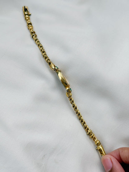Vintage Seiko Oval Watch: Gold Plated Rope Bracelet, Emerald & White Stones