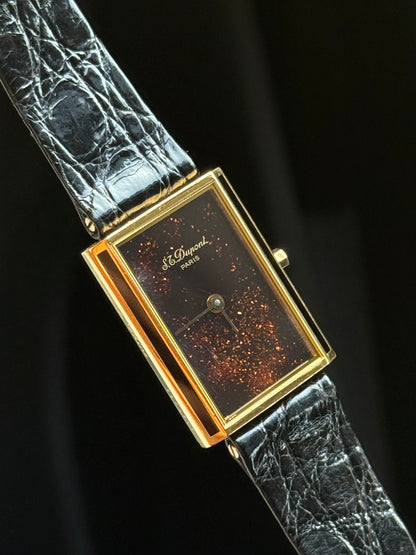 Vintage S.T. Dupont Rare Tank Laque de Chine Stardust Dial Watch