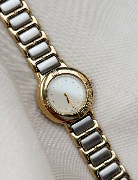 Vintage Rare Yves Saint Laurent Two-Tone Watch for women: Gold Plated, Cream dial