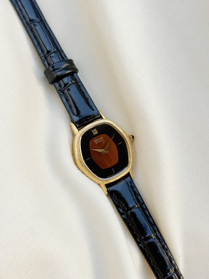 Vintage Seiko Women's Watch, Burgundy Dial, Gold Plated, Leather Strap Fall Watch
