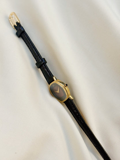 Vintage Seiko Women's Watch, Burgundy Dial, Gold Plated, Leather Strap Fall Watch