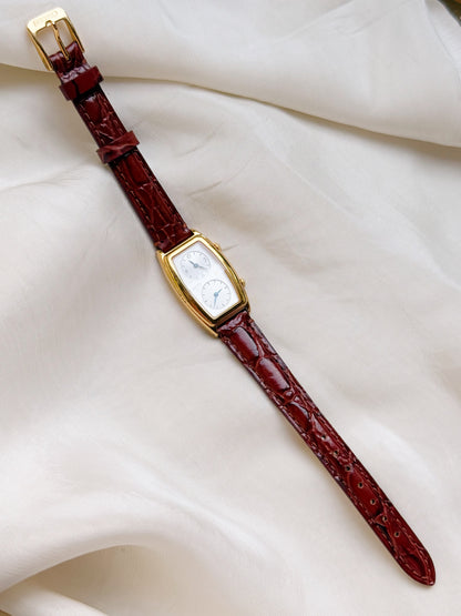 Rare Seiko Noie Dual Time Vintage Watch for women; Gold plated, Leather Strap