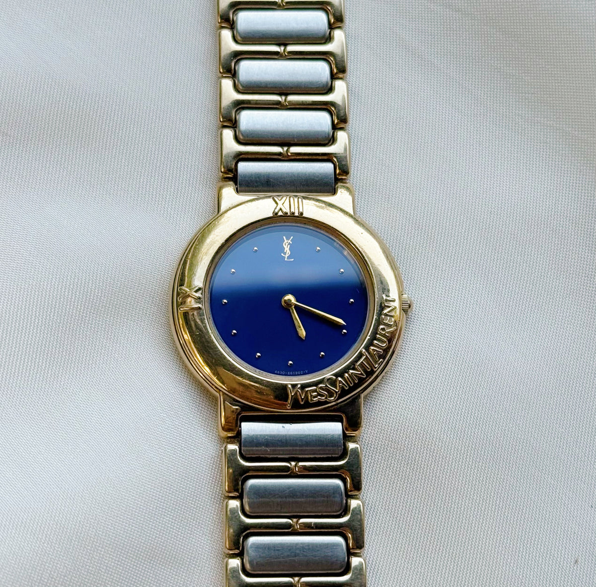 Vintage Rare Yves Saint Laurent Two-Tone Watch for women: Gold Plated, Blue Dial