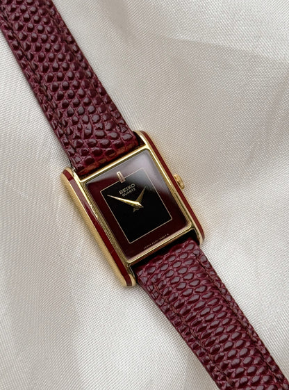 Vintage Rare Seiko Maroon Tank Unisex watch: Leather Strap