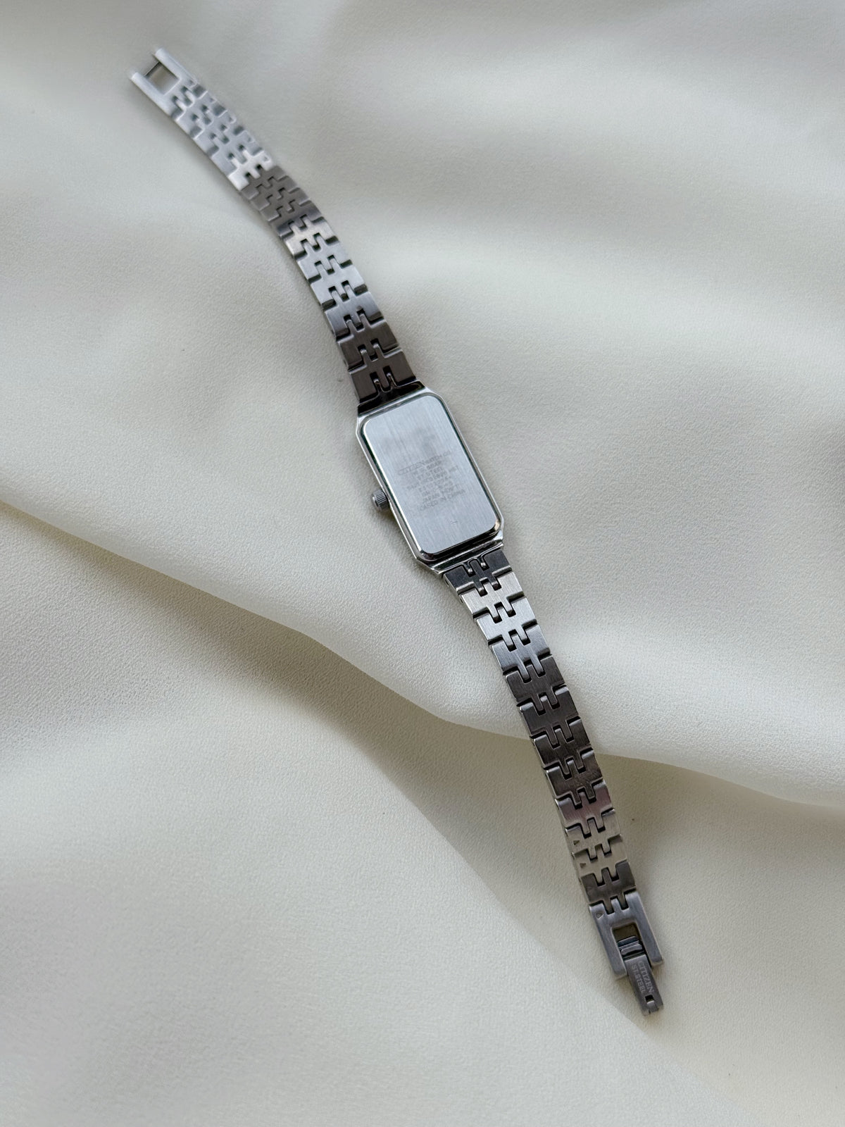 Vintage Citizen Sleek Rectangle dial Bracelet watch for women in silver