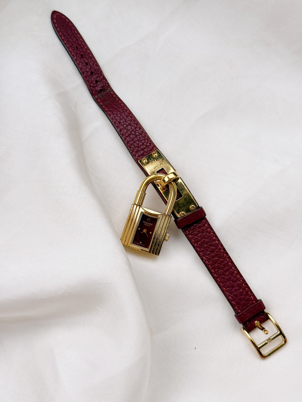 Vintage Rare Hermes Kelly Women’s watch; Maroon Dial and Leather strap