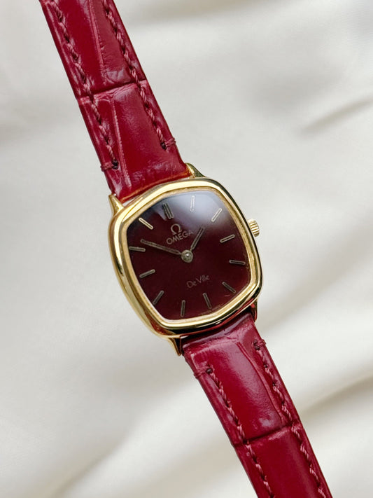 Rare Vintage Omega De ville Burgundy Dial Tank Gold plated Watch; Dress Watch