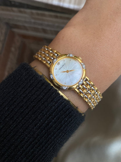 Vintage Nina Ricci Rare MOP dial Two tone watch with Diamond accents; Pristine Condition