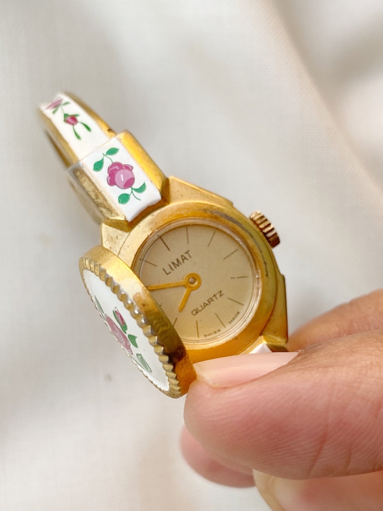 Vintage Limat Peekaboo Floral Bangle Watch, Swiss Made