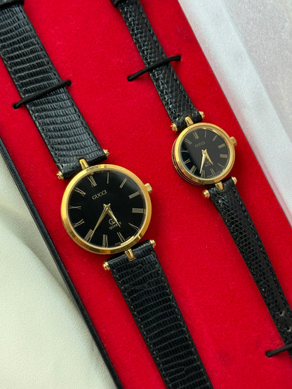 Vintage Gucci Sherry Line Gold-Plated Quartz Couple Watches; Luxury Swiss timepiece
