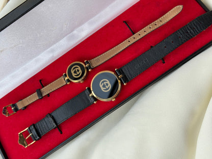 Vintage Gucci Sherry Line Gold-Plated Quartz Couple Watches; Luxury Swiss timepiece