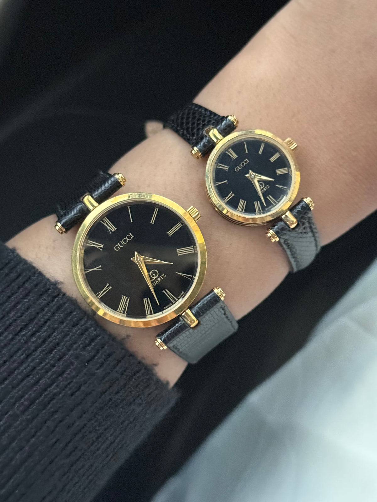 Vintage Gucci Sherry Line Gold-Plated Quartz Couple Watches; Luxury Swiss timepiece