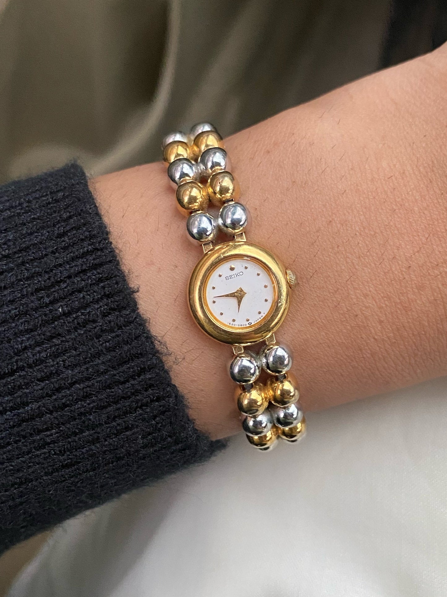 Rare Vintage Petite Seiko Two tone watch | Balls Bracelet | 1980s dainty watch