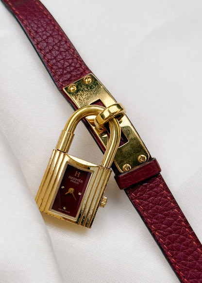 Vintage Rare Hermes Kelly Women’s watch; Maroon Dial and Leather strap