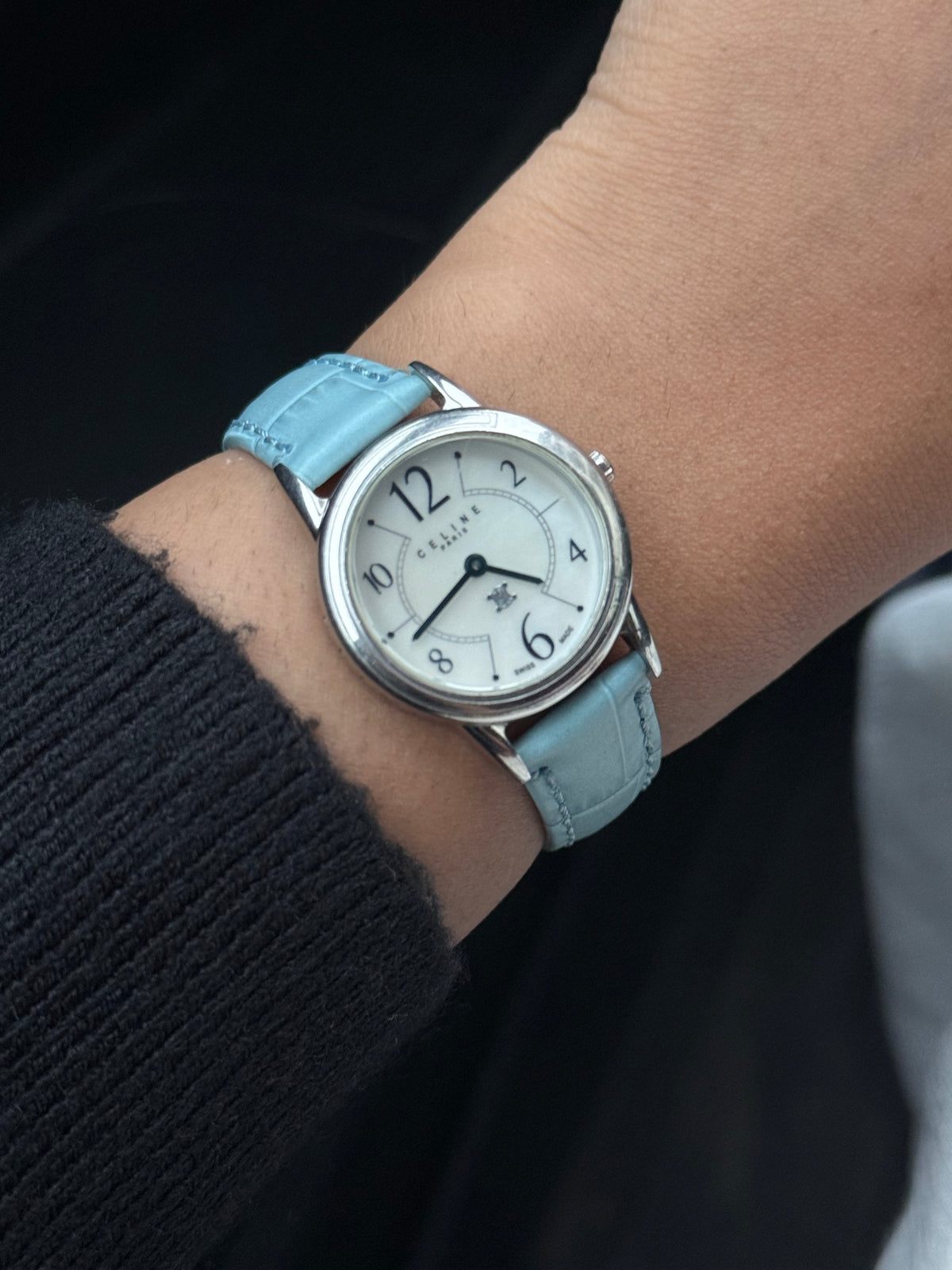Vintage Celine Round dial women’s watch with Blue leather strap