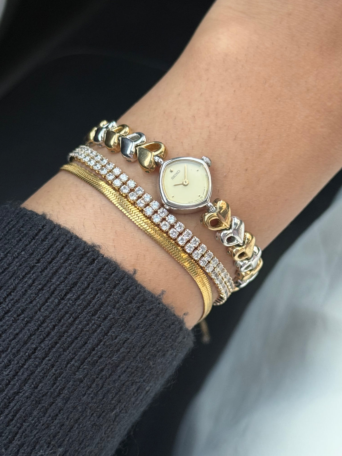 Vintage Rare Heart Seiko Petite Dial watch in two tone for women; Dainty timepiece