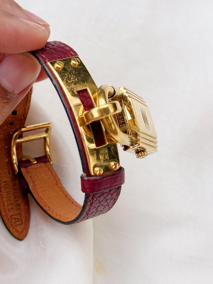 Vintage Rare Hermes Kelly Women’s watch; Maroon Dial and Leather strap