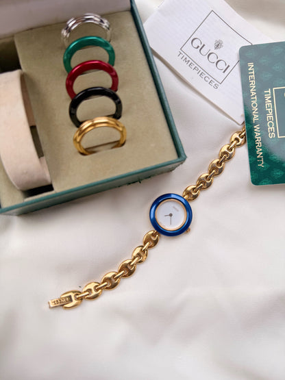 Vintage Gucci Interchangeable Bezels Women's Gold Plated Watch Set, 6 Bezels (11/12.2)
