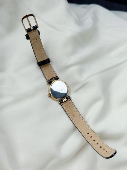 Christian Dior gold plated Roman dial watch for women; Leather strap