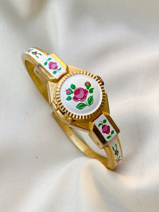 Vintage Limat Peekaboo Floral Bangle Watch, Swiss Made