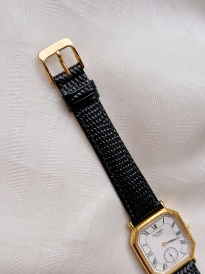 Vintage Rare Seiko The League White Tank Dial Subsecond Unisex watch: Leather Strap