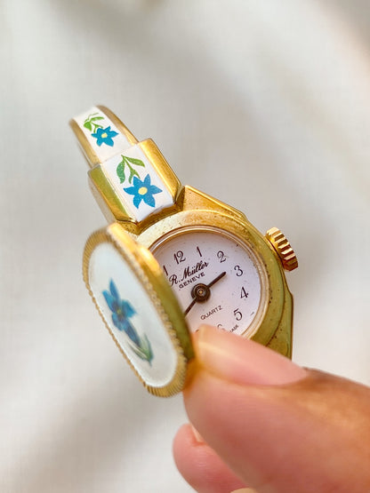 Vintage R.Muller Geneve Peekaboo Floral Bangle Watch, Swiss Made