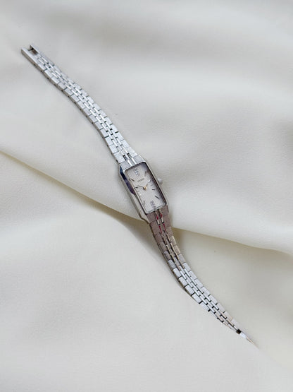 Vintage Citizen Sleek Rectangle dial Bracelet watch for women in silver