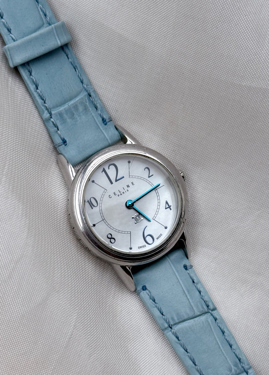 Vintage Celine Round dial women’s watch with Blue leather strap