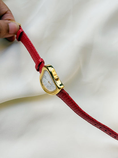 Vintage Rare Yves Saint Laurent Heart Watch for women: Gold Plated, Red strap