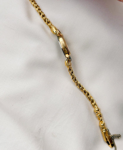 Vintage Seiko Oval Watch: Gold Plated Rope Bracelet,Ruby & White Stones (Japan Made)