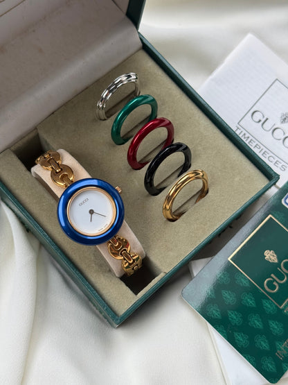 Vintage Gucci Interchangeable Bezels Women's Gold Plated Watch Set, 6 Bezels (11/12.2)