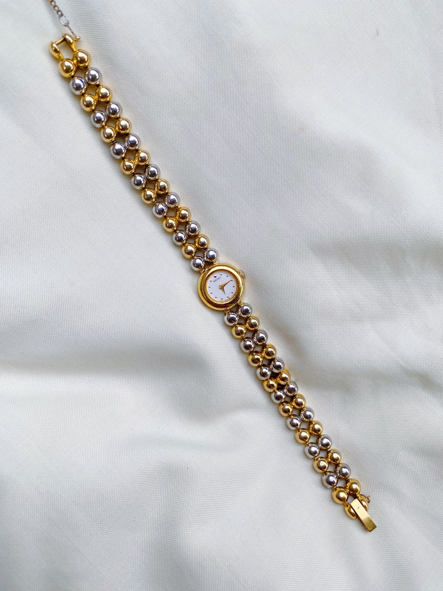 Rare Vintage Petite Seiko Two tone watch | Balls Bracelet | 1980s dainty watch