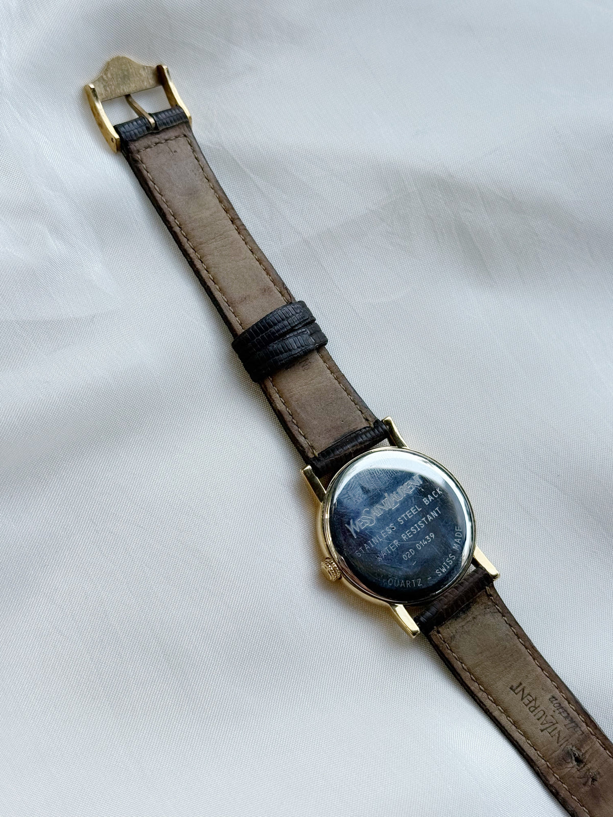 Vintage Rare Yves Saint Laurent Round Pattern Watch for women: Gold Plated, Datejust Dial