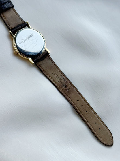 Vintage Rare Yves Saint Laurent Round Pattern Watch for women: Gold Plated, Datejust Dial