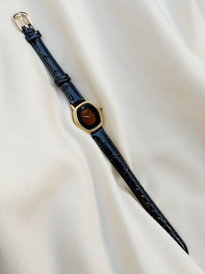 Vintage Seiko Women's Watch, Burgundy Dial, Gold Plated, Leather Strap Fall Watch