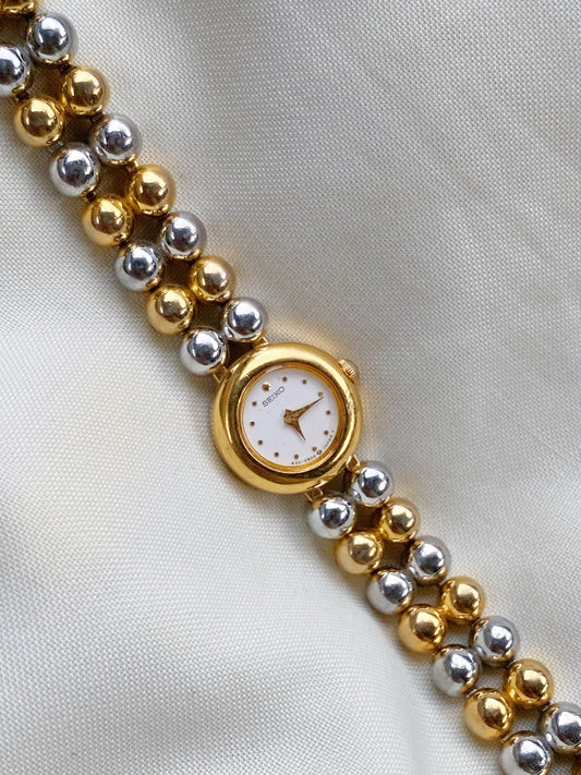 Rare Vintage Petite Seiko Two tone watch | Balls Bracelet | 1980s dainty watch