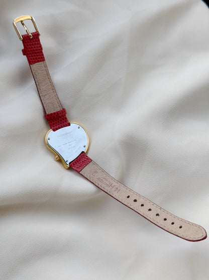 Vintage Rare Yves Saint Laurent Heart Watch for women: Gold Plated, Red strap