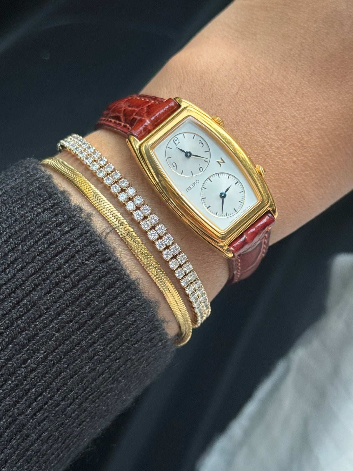 Rare Seiko Noie Dual Time Vintage Watch for women; Gold plated, Leather Strap