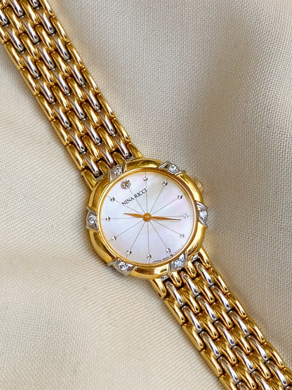 Vintage Nina Ricci Rare MOP dial Two tone watch with Diamond accents; Pristine Condition
