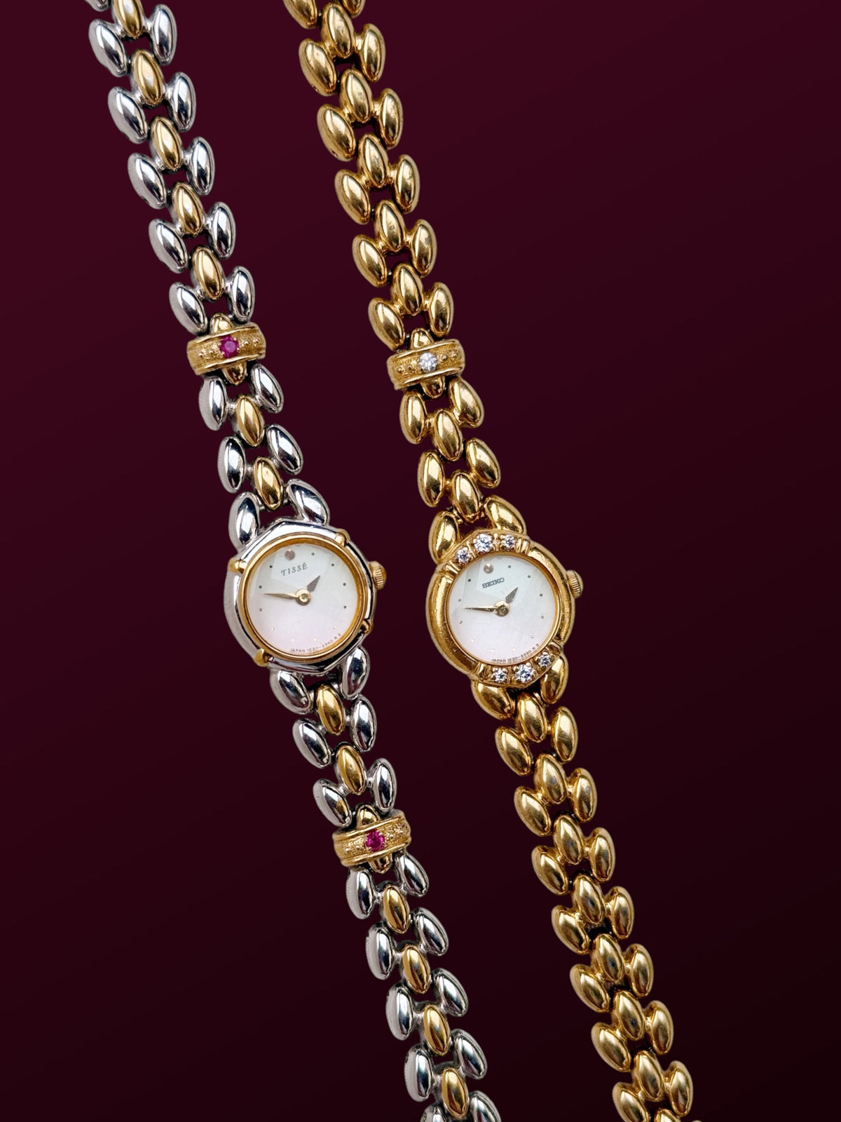 Rare Seiko Tissè Two Tone and Gold watches with diamond accents
