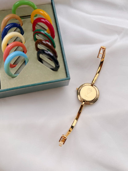 Vintage Gucci Interchangeable Bezels Women's Gold Plated Bangle Watch Set, 12 Bezels (1100L)