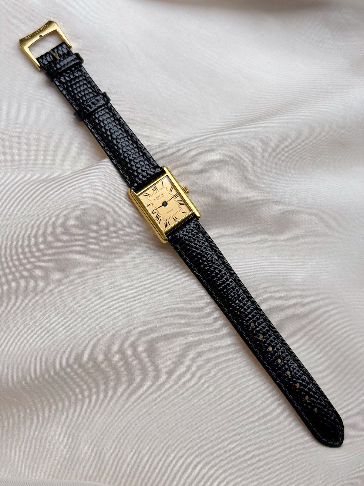 Rare Raymond Weil Roman Tank Vintage Unisex Watch; Gold plated, Leather Strap