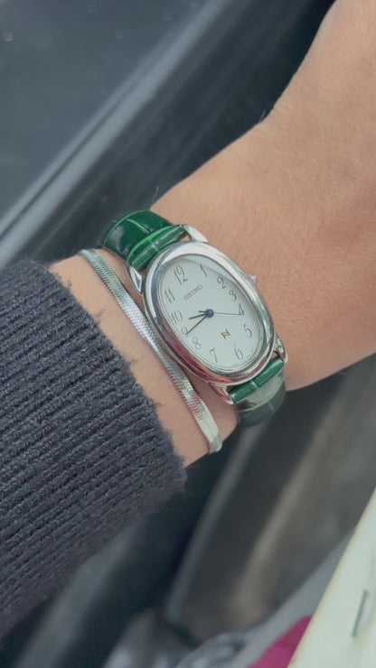 Seiko Noie Bagnoire Vintage Watch for women; Silver, Leather Strap