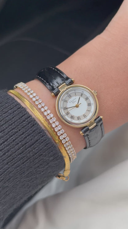 Christian Dior gold plated Roman dial watch for women; Leather strap