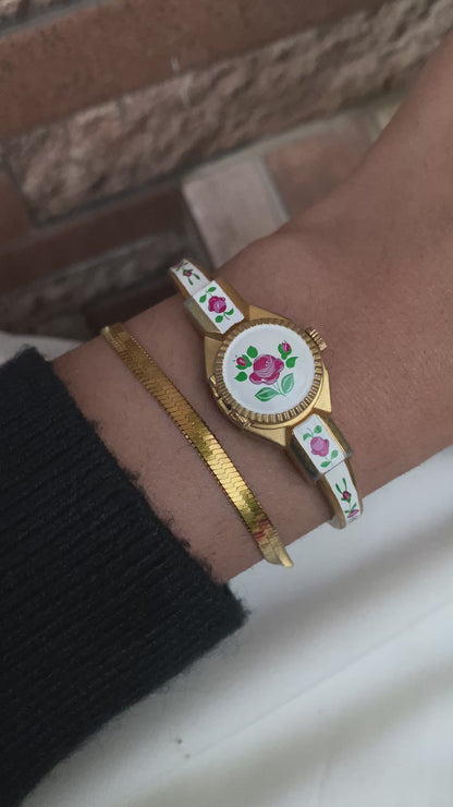 Vintage Limat Peekaboo Floral Bangle Watch, Swiss Made