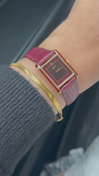 Vintage Rare Seiko Maroon Tank Unisex watch: Leather Strap